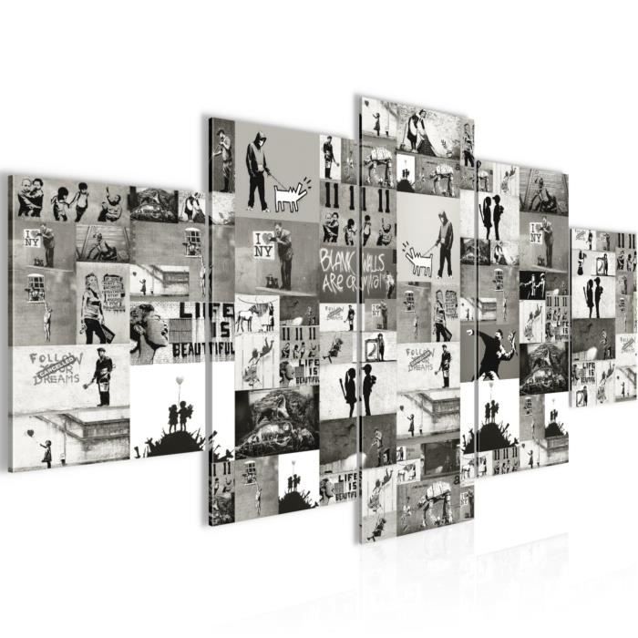 302712b Tableau decoration murale Collage Banksy Street Art pr/êt /à accrocher XXL Impression sur Toile Salon Appartment 1 Parties