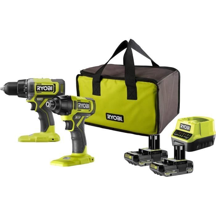 Ryobi Duo 18V One Perceuse Visseuse à choc Livrées avec 2 batteries 2Ah et chargeur RCK182G