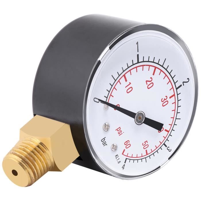 Manomètre Mini 0-4 Bar / 0-60 Psi - Filetage 1/4" NPT - Pour Air, Eau, Huile - Acier Inoxydable Et Laiton - 3