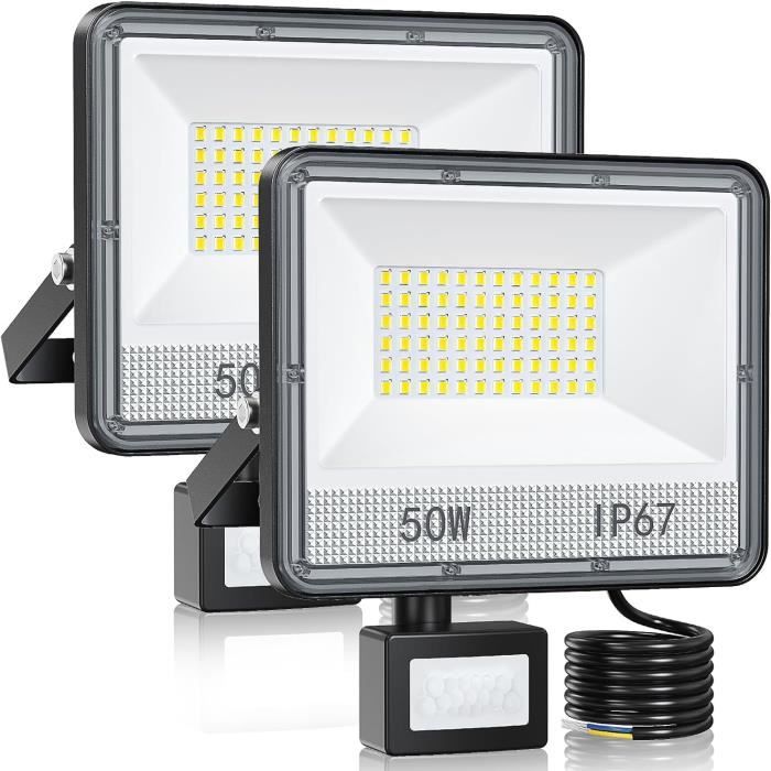 Projecteur LED Extérieur 50W, 5000LM, IP67 - Blanc Froid 7000K - Étanche Pour Jardin, Façade