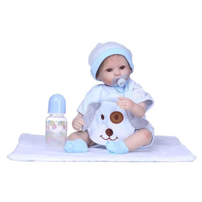 16 Pouces Silicium Nouveau Ne Realiste Bebe Poupee Couverture Dessin Anime Chien Bavoir Rayures Onesies Chaussettes Chapeau Petite Cdiscount Jeux Jouets