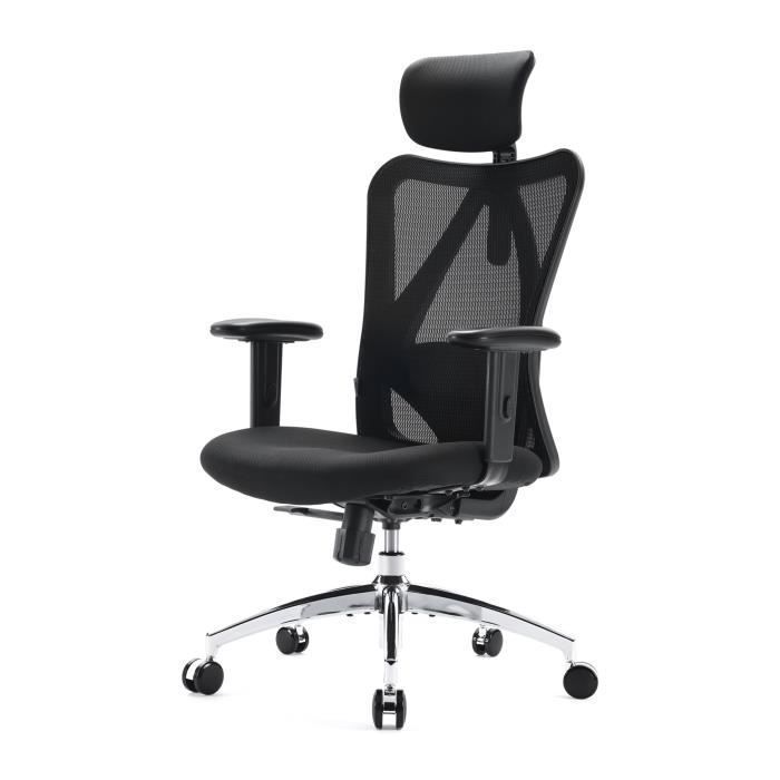 SIHOOChaise de Bureau Ergonomique Support Lombaire Appui-Tête et Accoudoirs Réglables Chaise de Bureau en Maille Respirante Noir