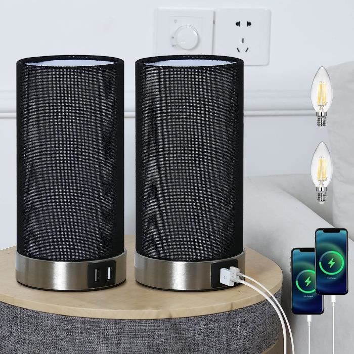 Lampes De Chevet, 2Pcs Lampe De Chevet Tactile, Avec 3 Niveaux De Luminosité, 2 Ports Usb De Lampes De Chevet, 2Pcs Lampe De Chevet Tactile, Avec 3 Niveaux De Luminosité, 2 Ports Usb De