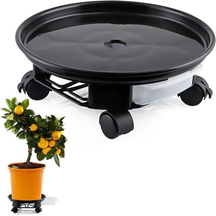 Support Pot De Fleurs à Roues Skelang 30 Cm - Chariot Plantes Roulant 56 Kg, Intérieur & Extérieur, Noir