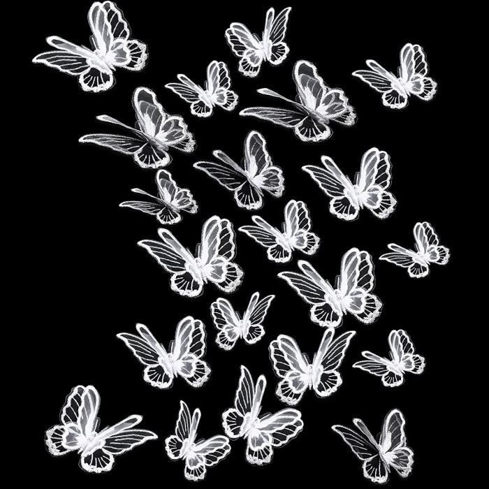 18 Patches Papillon En Dentelle Organza - Broderie 3D Double Couche - Pour Customiser Vêtements Et Sacs