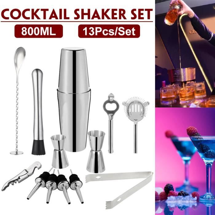 Kit Cocktail Shaker 800 ml 13 Pièces en Acier Inoxydable Gris La cave