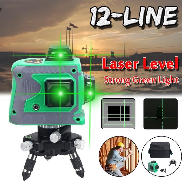 Niveau Professional Niveau 3D Niveaux /à Nivellement Automatique 12 Lignes /à 360 Degr/és Horizontal et Verticale Ligne de Faisceau pour Ma/çonnerie Installation Peinture Travail du Bois Bleu