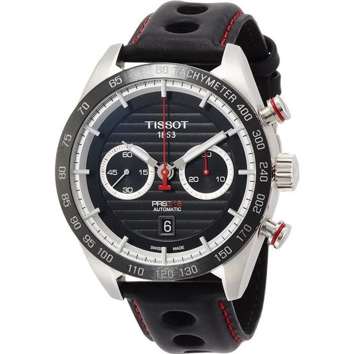 tissot homme 45mm bracelet cuir noir saphire automatique montre t1004271605100