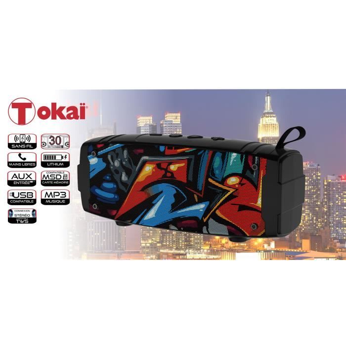 ENCEINTE PORTABLE SANS-FIL TWS GRAFFITIS AVEC RADIO FM- TOKAÏ