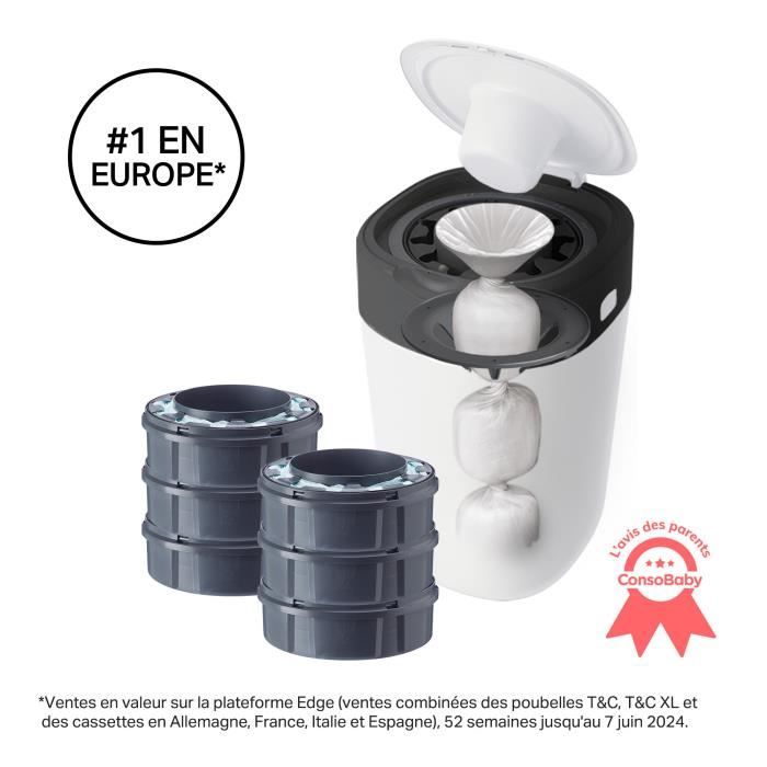 TOMMEE TIPPEE Poubelle à couches Twist & Click, Starter Pack, Blanc, + 6 recharges