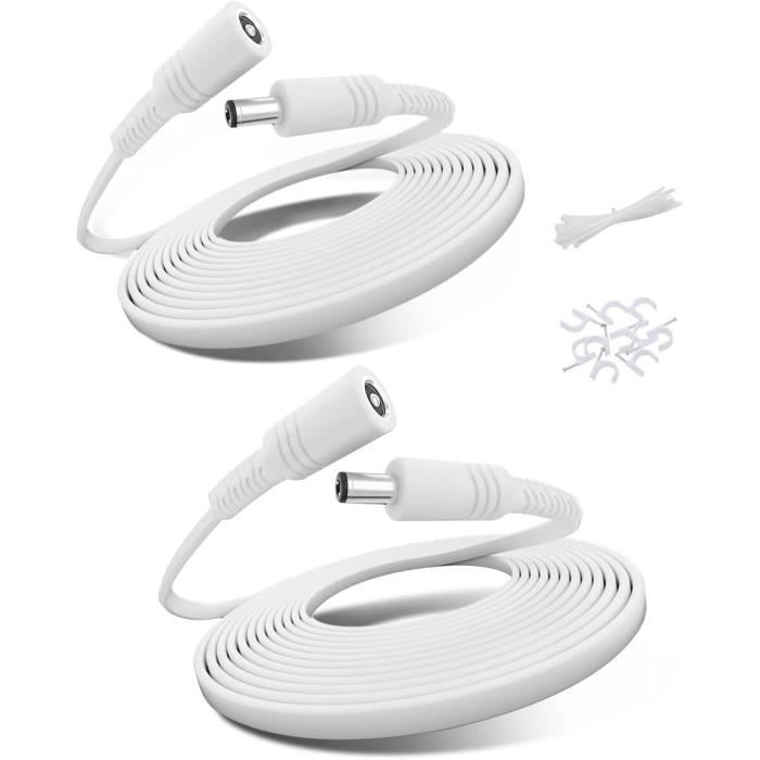 Câble D'extension DC 5 Mètres - 2 Pièces - Blanc - Connecteur 5,5 Mm X 2,1 Mm - Pour Caméra, Routeur, éclairage LED