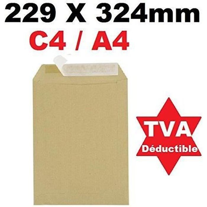 Lot de 100 enveloppe - pochette BLANCHE à soufflet C4 229 X 324 + 30 MM  papier kraft blanc 120g fermeture bande adhésive autocollante siliconée -  sac à soufflet grande contenance fond renforcé : : Fournitures de  bureau