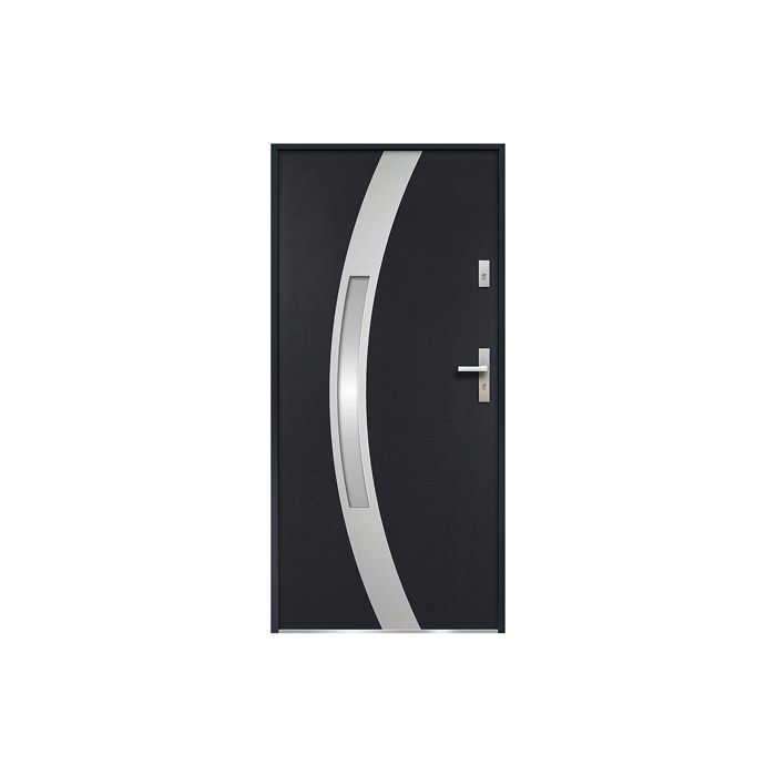 Porte dentrée en acier vitrée avec inox H207 x L100 cm anthracite - épaisseur 55 mm - poussant gauche - TROFA