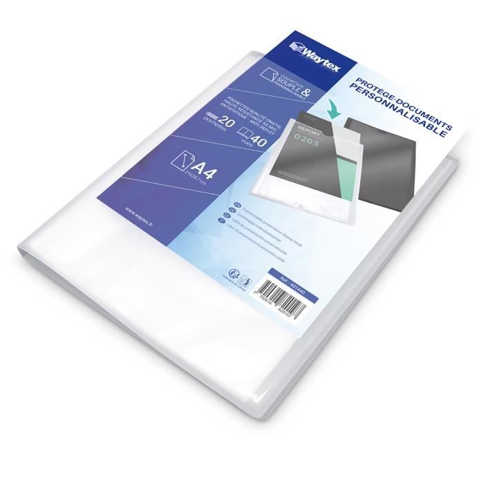 Porte vues A4 personnalisable WAYTEX 931440 - Transparent - 40 vues - Couverture polypro transparente - Beaux-Arts et Loisirs créatifs