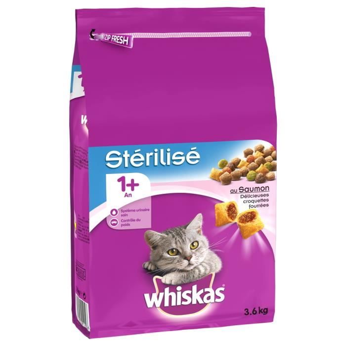 Whiskas Croquettes pour Chat stérilisé 1+ Saumon 3.6Kg Cdiscount