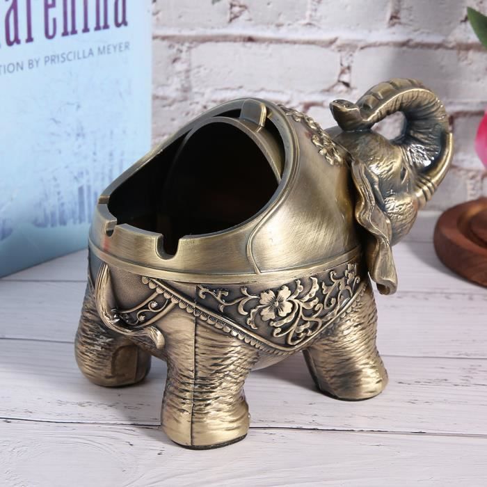 Cendrier En Métal Avec Couvercle Motif éléphant - 10x10 Cm, Alliage Zinc, Coupe-vent, Décoration Intérieur/extérieur