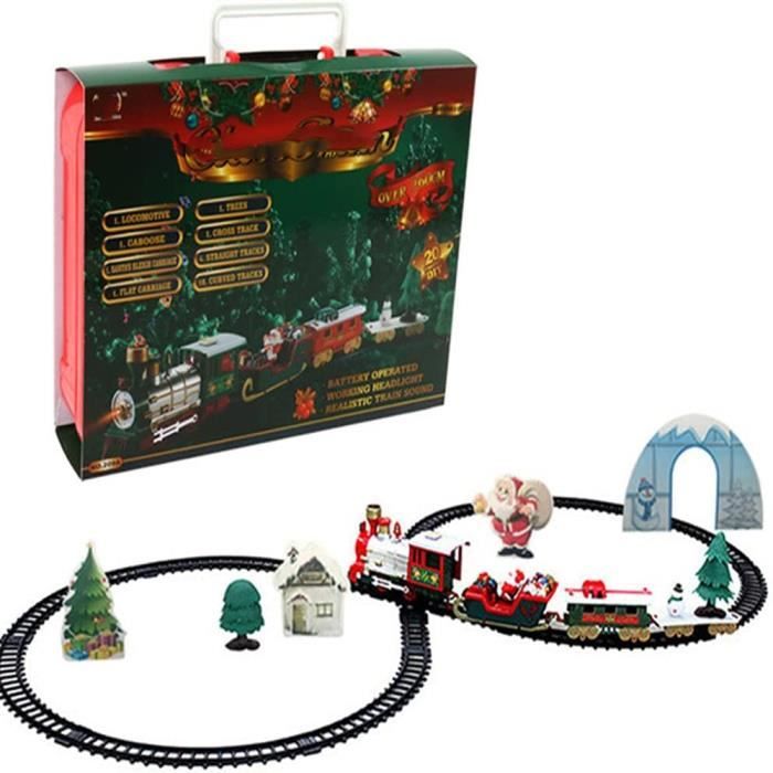 Train électrique à Vapeur Pour Noël - Avec Rails, 4 Wagons, Lumières Et Sons - Fonctionne Sur Piles - Décoration De Sapin Ou Jouet Enfant