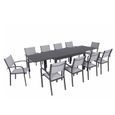Table de jardin extensible en aluminium 270cm + 10 fauteuils empilables textilène anthracite gris - MILO 10-1