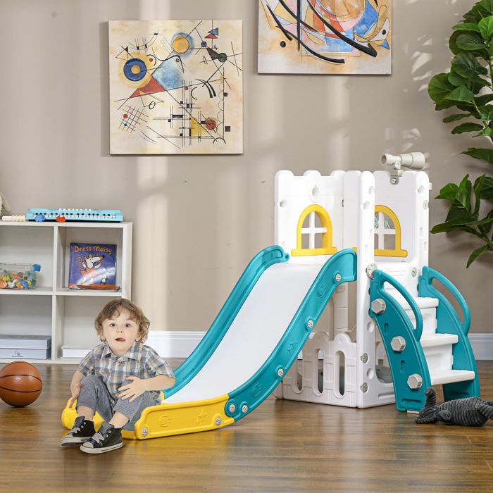 Toboggan Intérieur Pour Enfant YULEYU - Kit 4 En 1 Dinosaure Avec Balançoire Réglable, Panier Basketball Et Jeu D'Escalade
