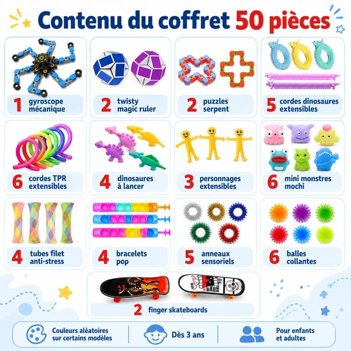Jouet Anti-Stress Chaîne de Vélo pour Soulager l'Anxiété TDAH, Six Rouleaux, Chaîne Retournable, Jouet Anti-Stress pour Adultes et Enfants, Autisme, Réducteur de Stress (Bleu