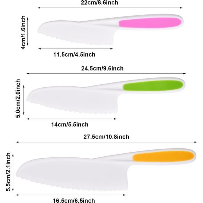 3 Couteaux De Cuisine Pour Enfants, Couteau Apprentissage Enfant 2 3 4 5  Ans, Couteau Plastique Avec Lame Dentelée, Couteau E[u434]