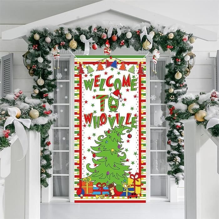 Couverture De Porte De Noël Décoration Père Noël Grinch Elfes Suspendus  Bannière Fond Tissu Bannière Pour Noël Mur Extérieur[u5516] - Cdiscount  Maison