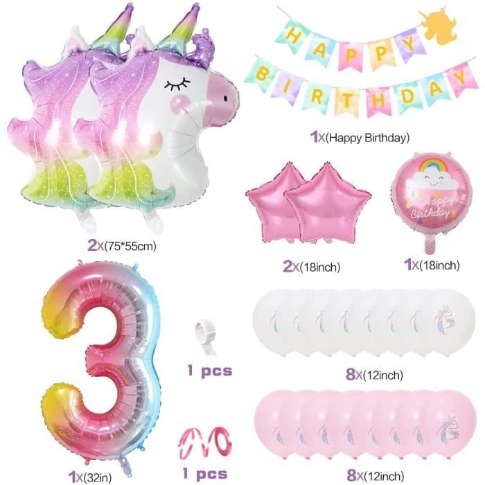 Décorations anniversaire licorne décorations de fête ballons avec Licorne,  bannière joyeux anniversaire - Cdiscount Maison