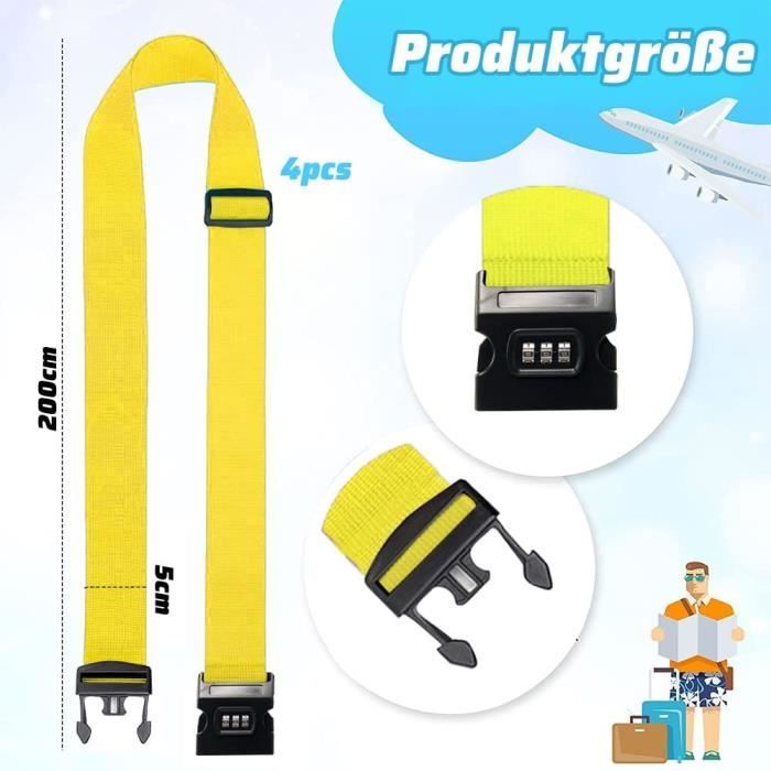Sangle De Valise Croisée Avec Cadenas à Code - Réglable 20-34 Pouces - Étiquette Identité - Gris - Pour Voyage Sécurisé