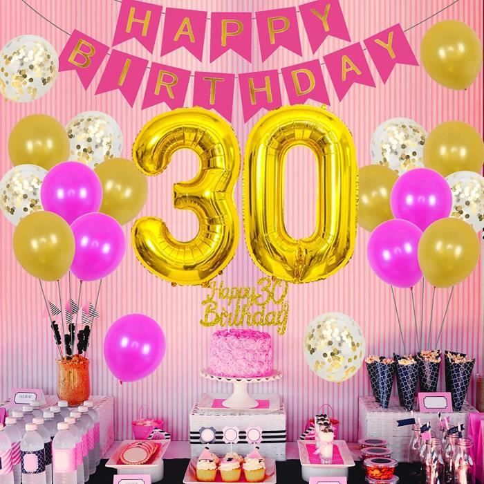 Décoration Anniversaire 30 Ans – Ballons Or Rose Et Blanc, Guirlande, Confettis – 57 Pièces Pour Fête, Photo
