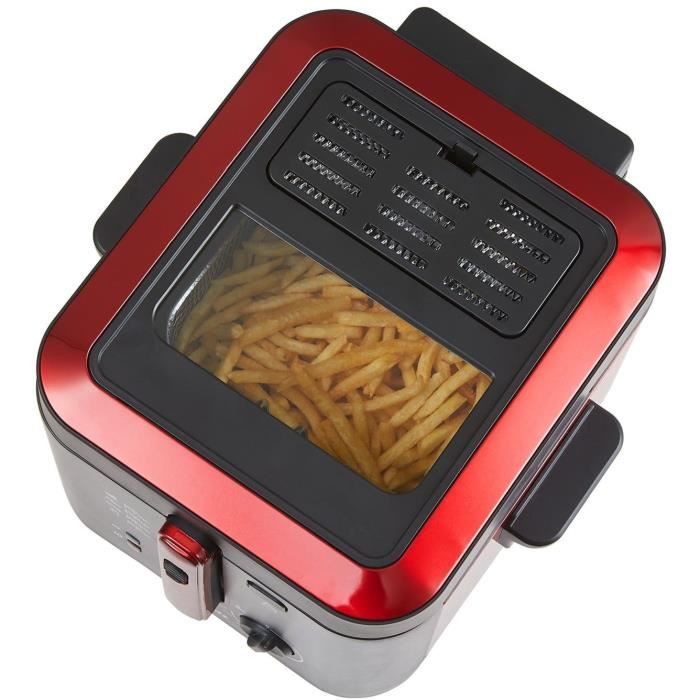 Friteuse Brandt FRI25R2 - 2.5L, 1600W (Acier Inox Rouge/noir) - Thermostat 130-190°C - Jusqu'à 1kg De Frites
