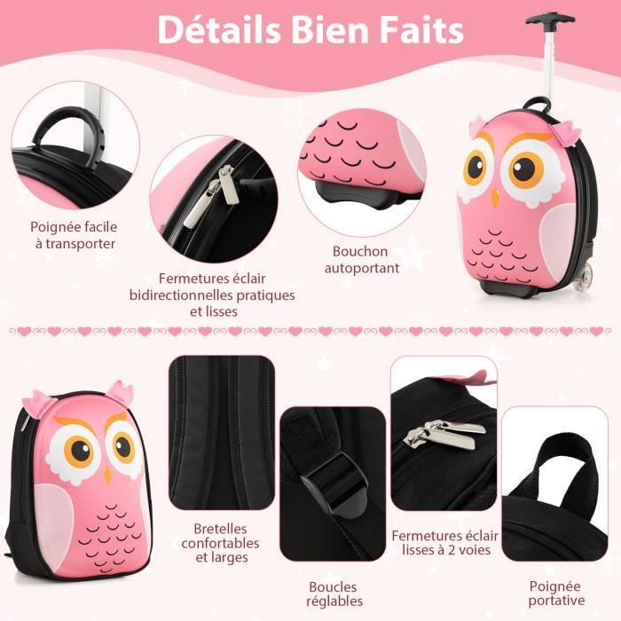 COSTWAY Valise 16’’ Sac à dos 12’’ Bagage à Roulettes en Rose pour