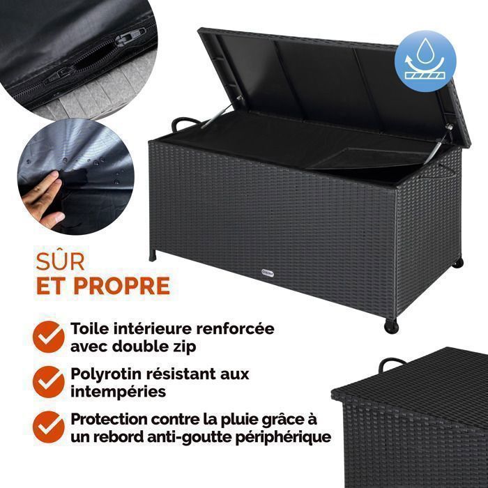 Coffre de jardin CASARIA® extérieur XXL Noir - Malle de rangement avec