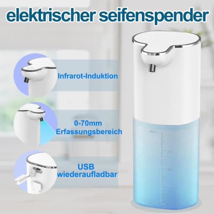 Distributeur De Savon Automatique 380 Ml – Mural Ou Pose Libre, USB-C Rechargeable, Capteur Infrarouge, Étanche IPX5 – Blanc