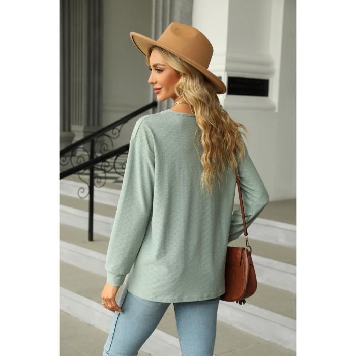 Pull avec col en V vert femme