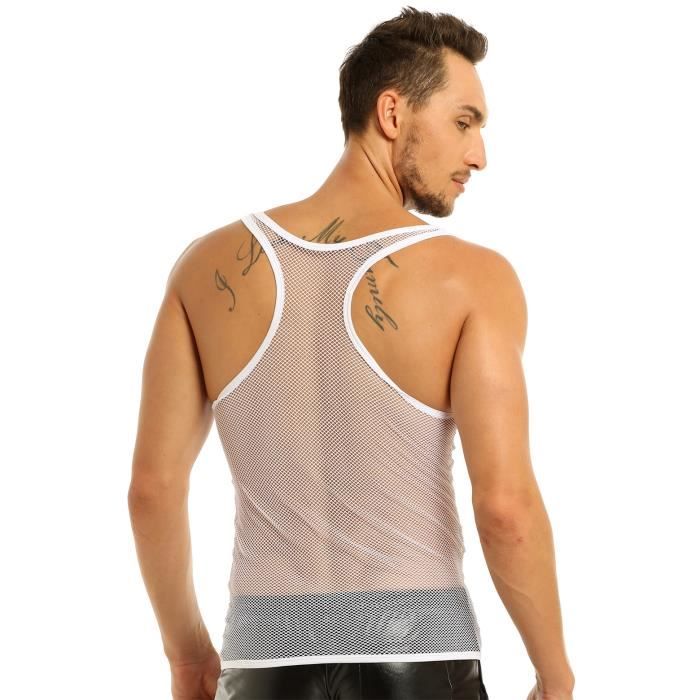 Maillot de Corps Homme Débardeur Filet Chemise Sans Manche Gilet  Transparent Amincissante T-Shirt Musculation M-XL Blanc Blanc - Cdiscount  Prêt-à-Porter