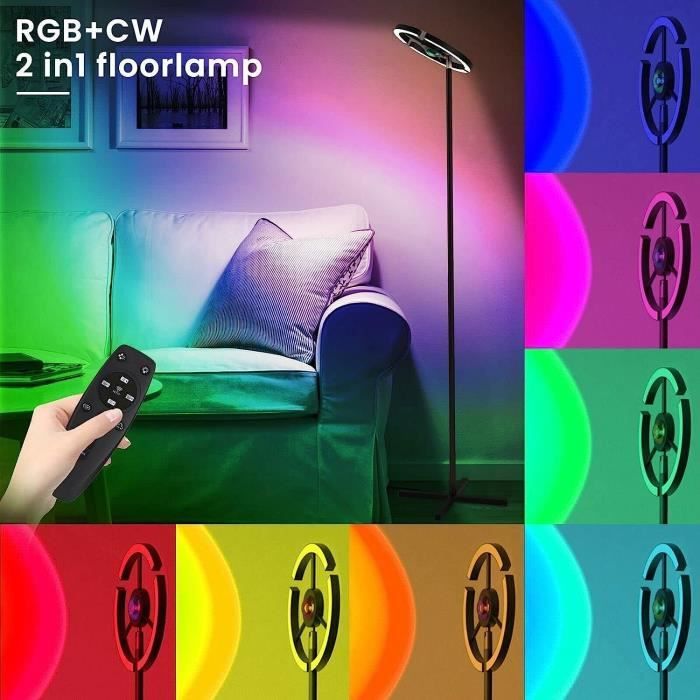 Lampadaire LED RGB Lampadaire Salon sur Pied D'angle Lampe Couleurs  Réglable