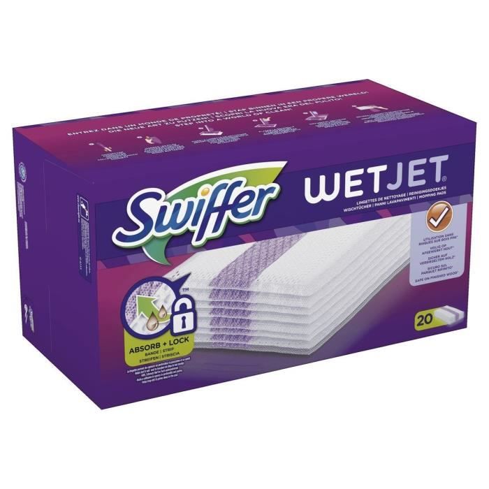 SWIFFER WetJet Wood Balai Spray Kit complet avec 5 lingettes, 1 nettoyant  Liquide, 4 piles - Cdiscount Au quotidien