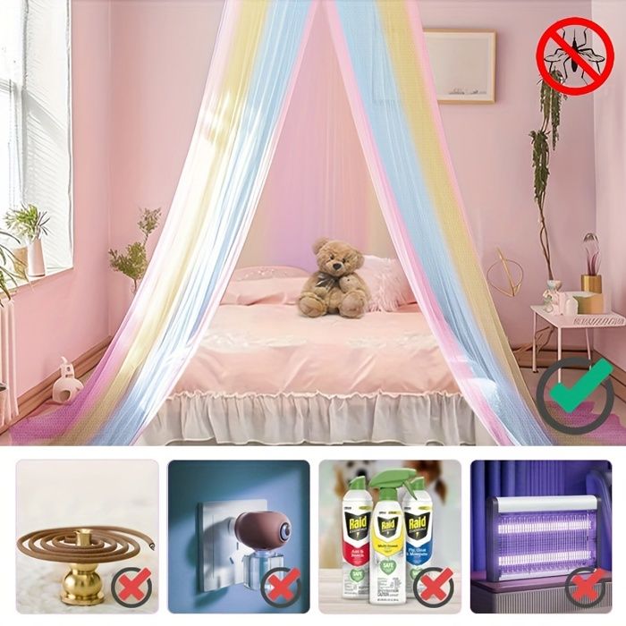 Tente Ciel De Lit Enfant Avec Moustiquaire - Motif Étoiles & Papillons - 250cm - Décoration Chambre Fille