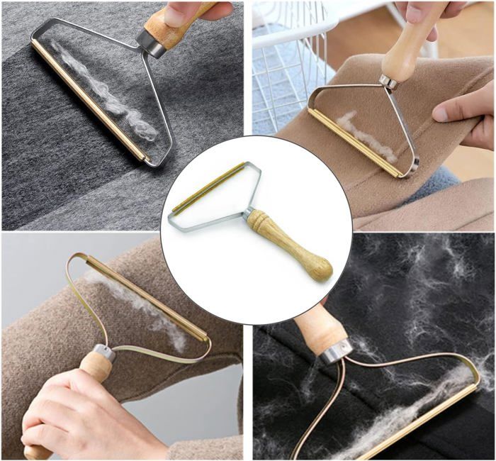 Jiuhao Outil Anti-Peluches Manuel Pour Vêtements Tapis Canapés - Cuivre Et Bois