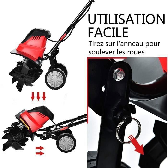 GOPLUS Motobineuse Électrique 1200W 6 Lames – Profondeur 22 Cm, Pliable Avec Roues, Interrupteur Sécurité Double, Idéale Jardin & Potager