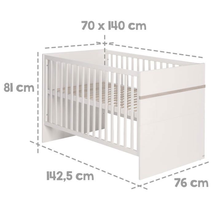 Roba Kit Conversion Lit Bébé 70x140 Cm En Lit Junior - Côtés Universels Blanc - Compatible Multi-Gammes - Jusqu'à 7 Ans