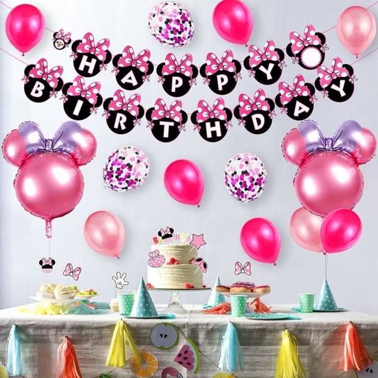 Decorations D Anniversaire Sur Le Theme Minnie Kit Ballon Minnie Cupcake Toppers Pour Filles Avec Banniere Joyeux Anniversaire Cdiscount Maison