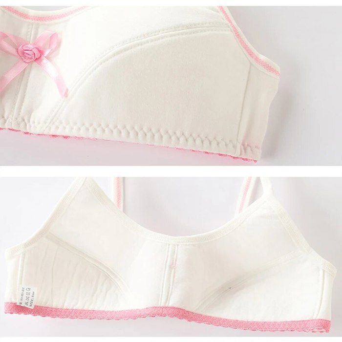L SERVER Brassières Pour Fille Enfant Coton Respirant Bustier 4 Pièces Imprimé Doux Soutien Gorge Sport Confortables Sous-vêtements, Style A (4pcs