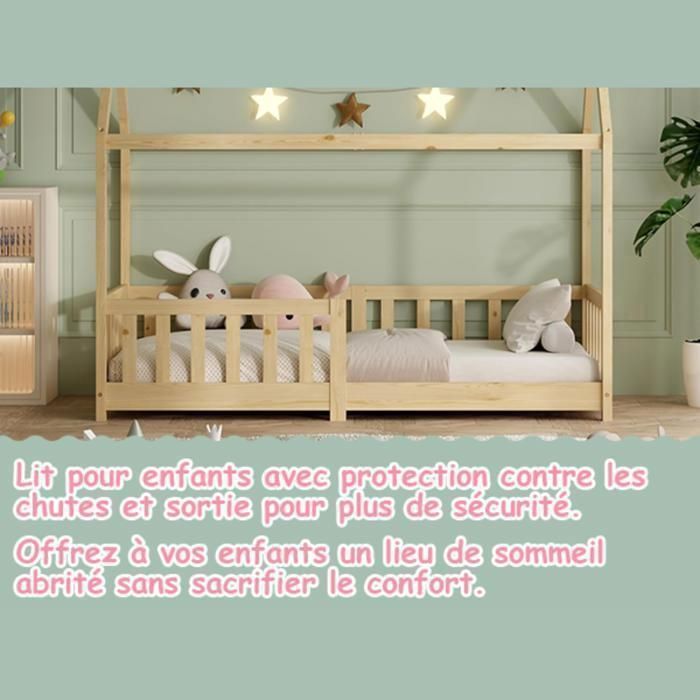 Lit Cabane Enfant 70x140 Cm En Bois Blanc – Avec Tiroirs Et Barrière Antichute
