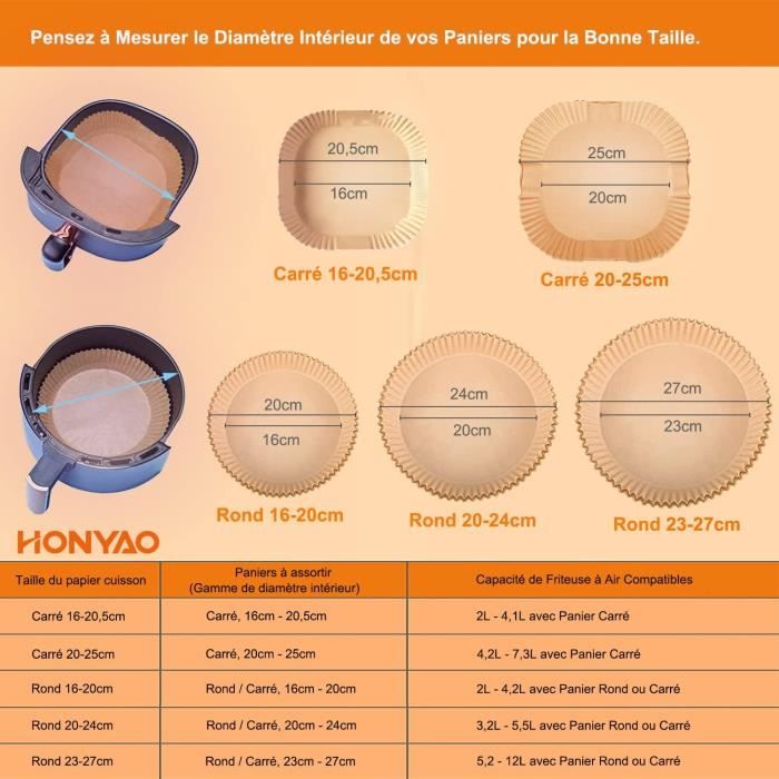 125 Feuilles De Papier Cuisson Pour Air Fryer - Résistant à L'huile & Imperméable - Jusqu'à 220°C - Compatible COSORI, Philips, Ninja...