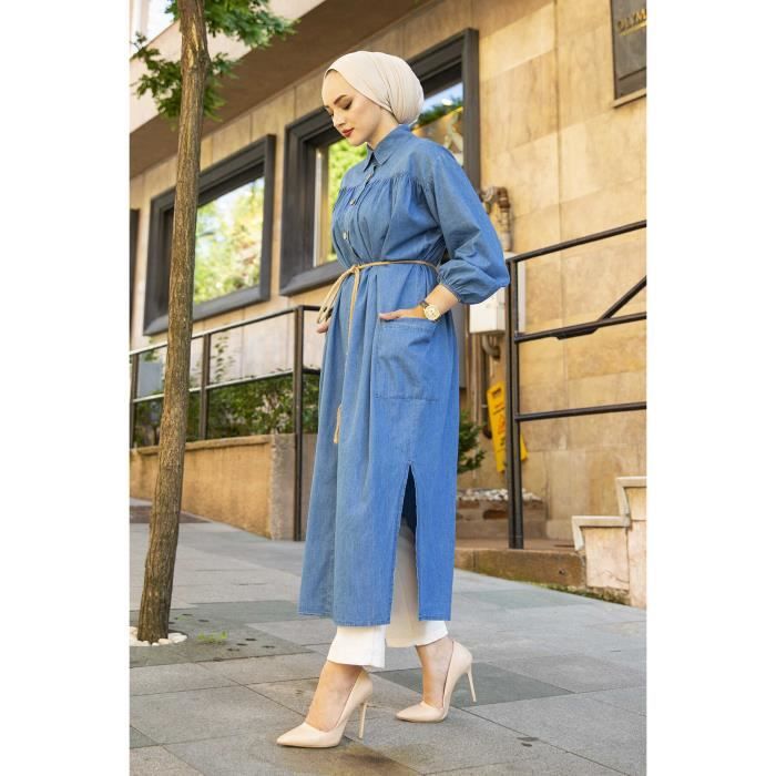 Longues tuniques en jean pour femmes musulmanes femmes chemisier musulman longue chemise robe Hijab slamic musulman vetements pour Noir Cdiscount Pret a Porter