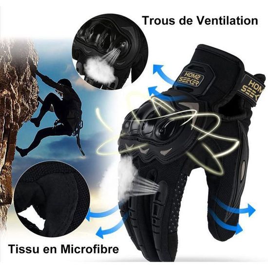 Gants Moto Homologués - Protection Complète Avec Protège-Phalanges, Respirants Pour Course, VTT, Vélo, Chasse, Cyclisme - Gant Scooter Homme Femme (Noir-L