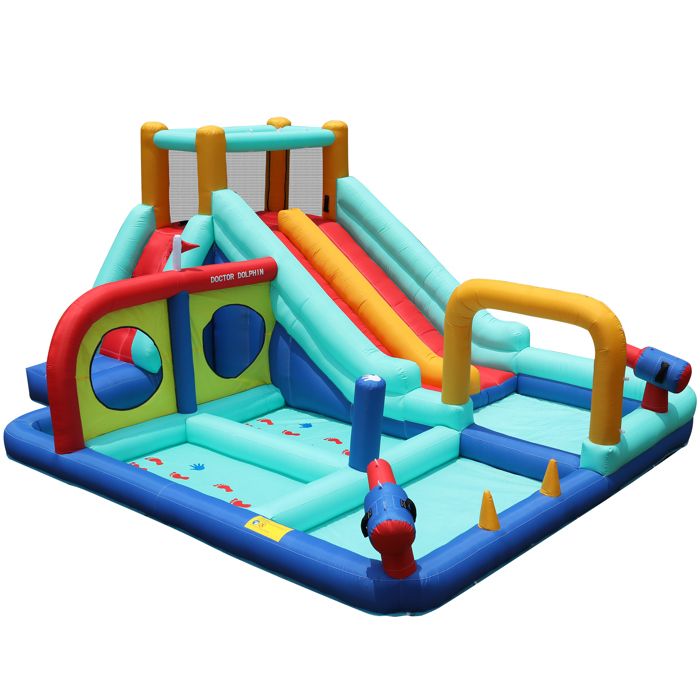 COSTWAY Château Gonflable Avec Toboggan Et Souffleur 450W – 370x280x230 Cm, 135 Kg, 3-10 Ans