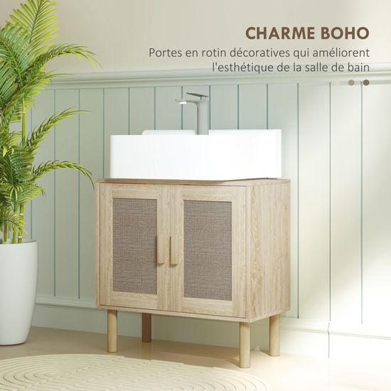 Meuble vasque de salle de bains 2 tiroirs cannage en rotin Canopy