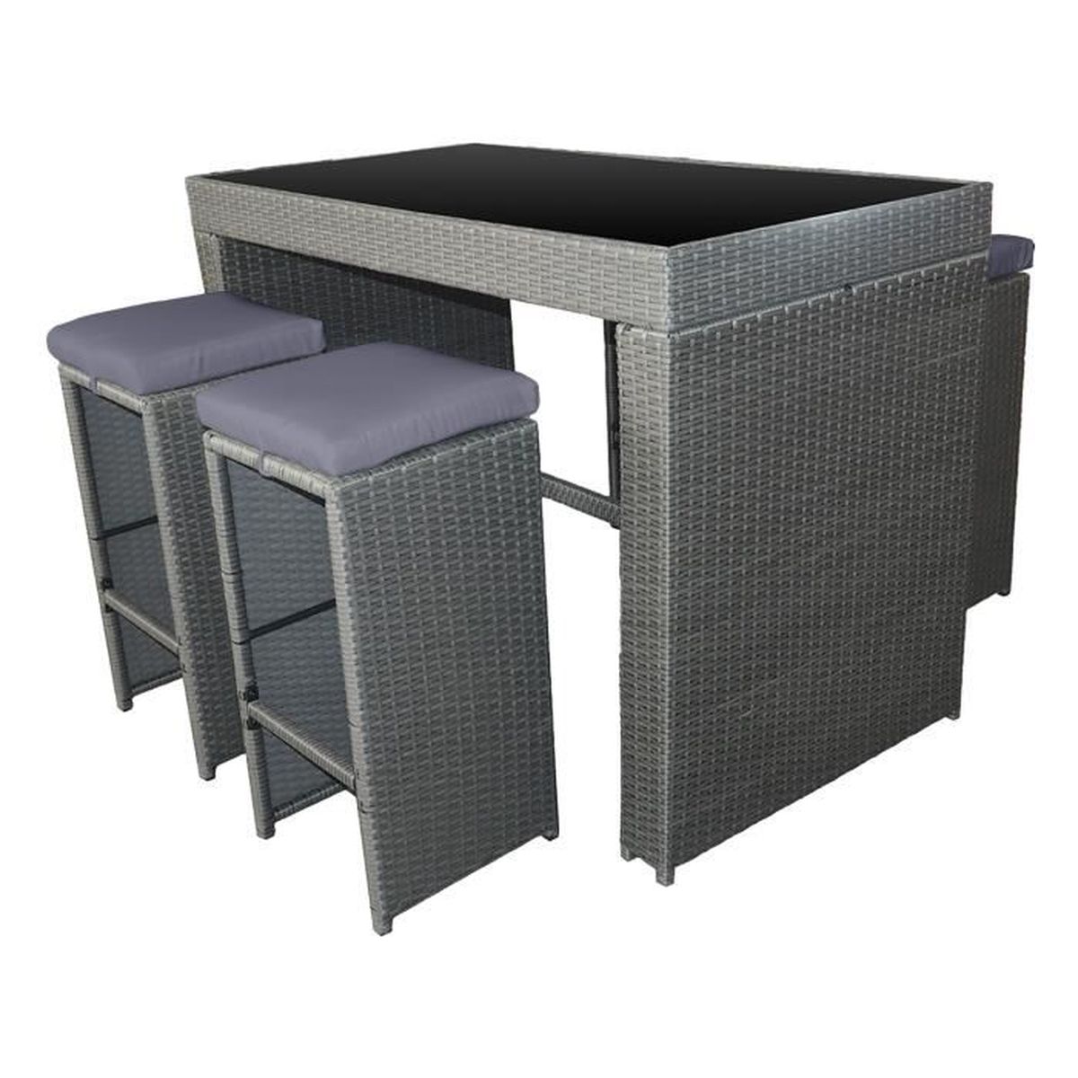 Mange Debout Pilat En Resine Tressee Gris 4 Places Coussins Gris